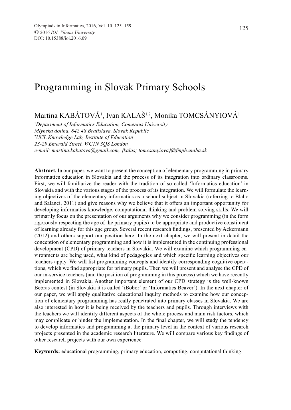 Programming in Slovak Primary Schools (125-159)