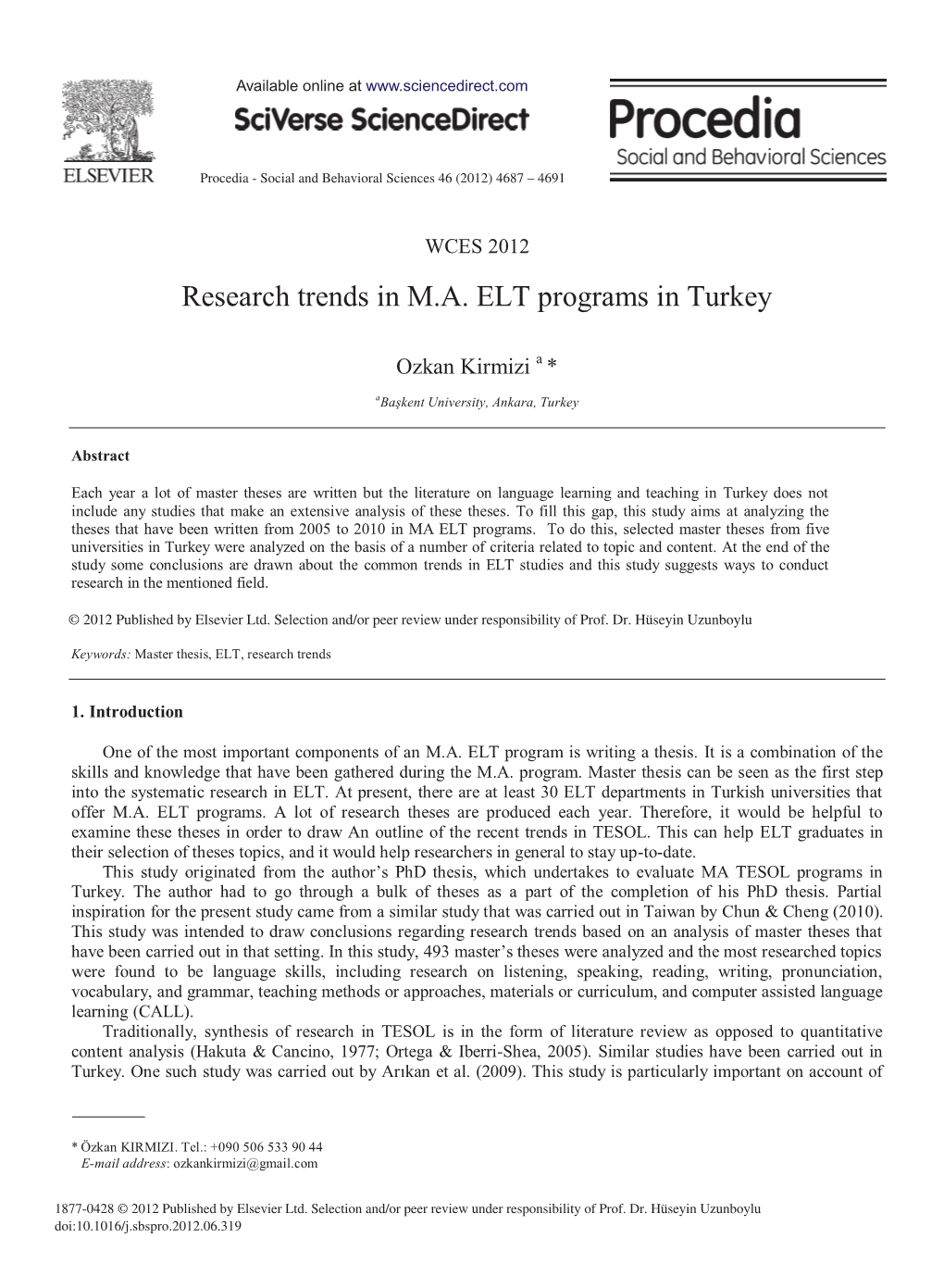 Research Trends in M.A. ELT Programs in Turkey