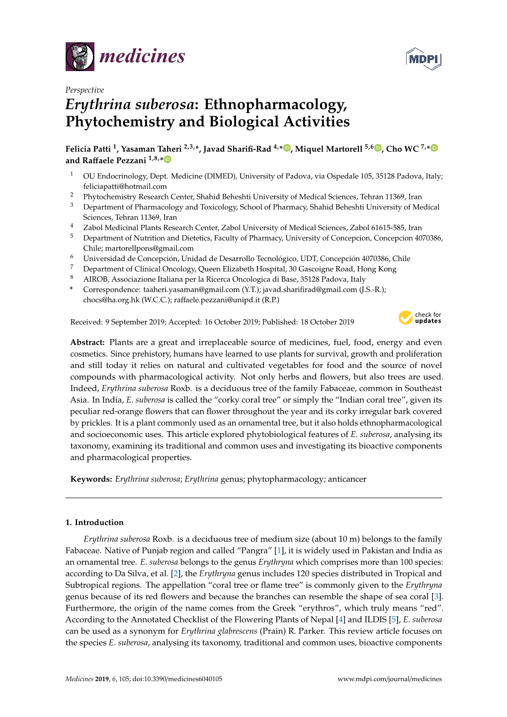 Erythrina Suberosa: Ethnopharmacology, Phytochemistry and Biological Activities