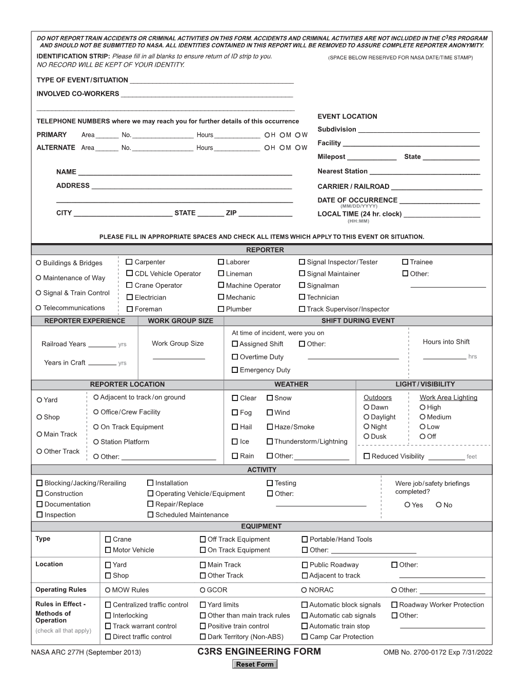 C3RS Engineering Report Form