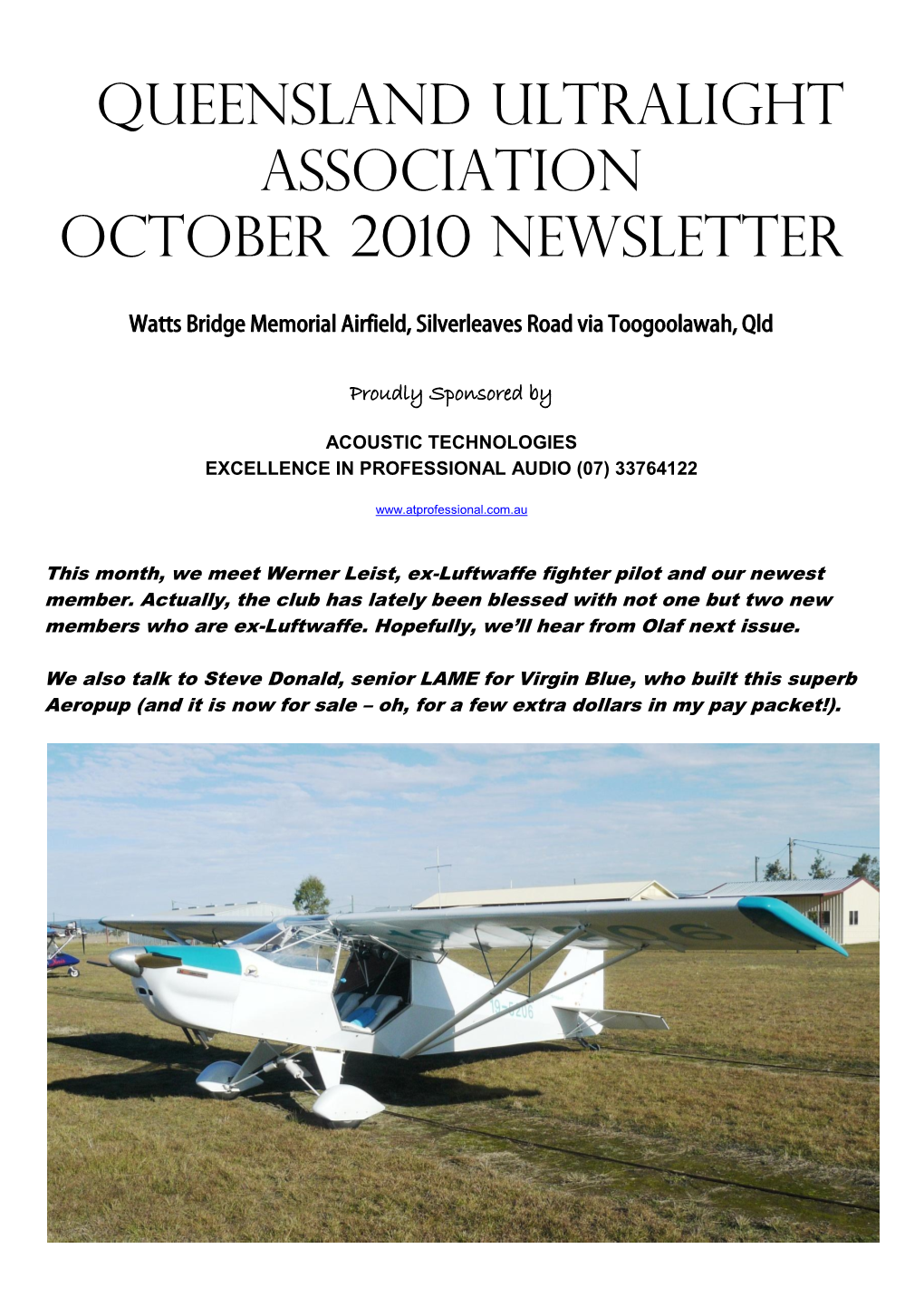 QUEENSLAND ULTRALIGHT ASSOCIATION October 2010 NEWSLETTER