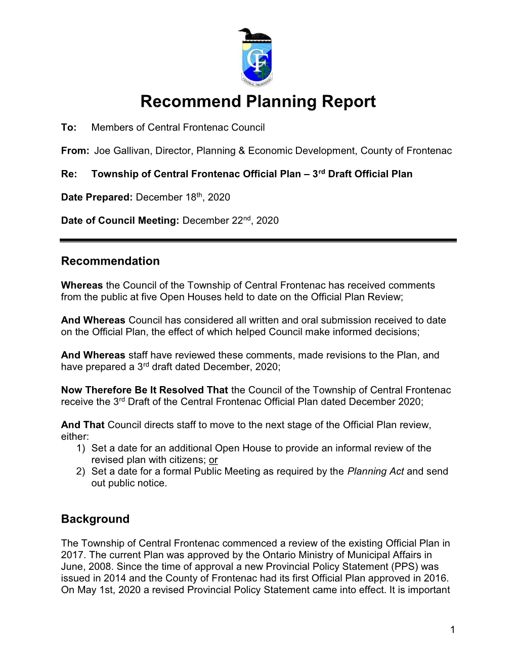 Recommend Planning Report