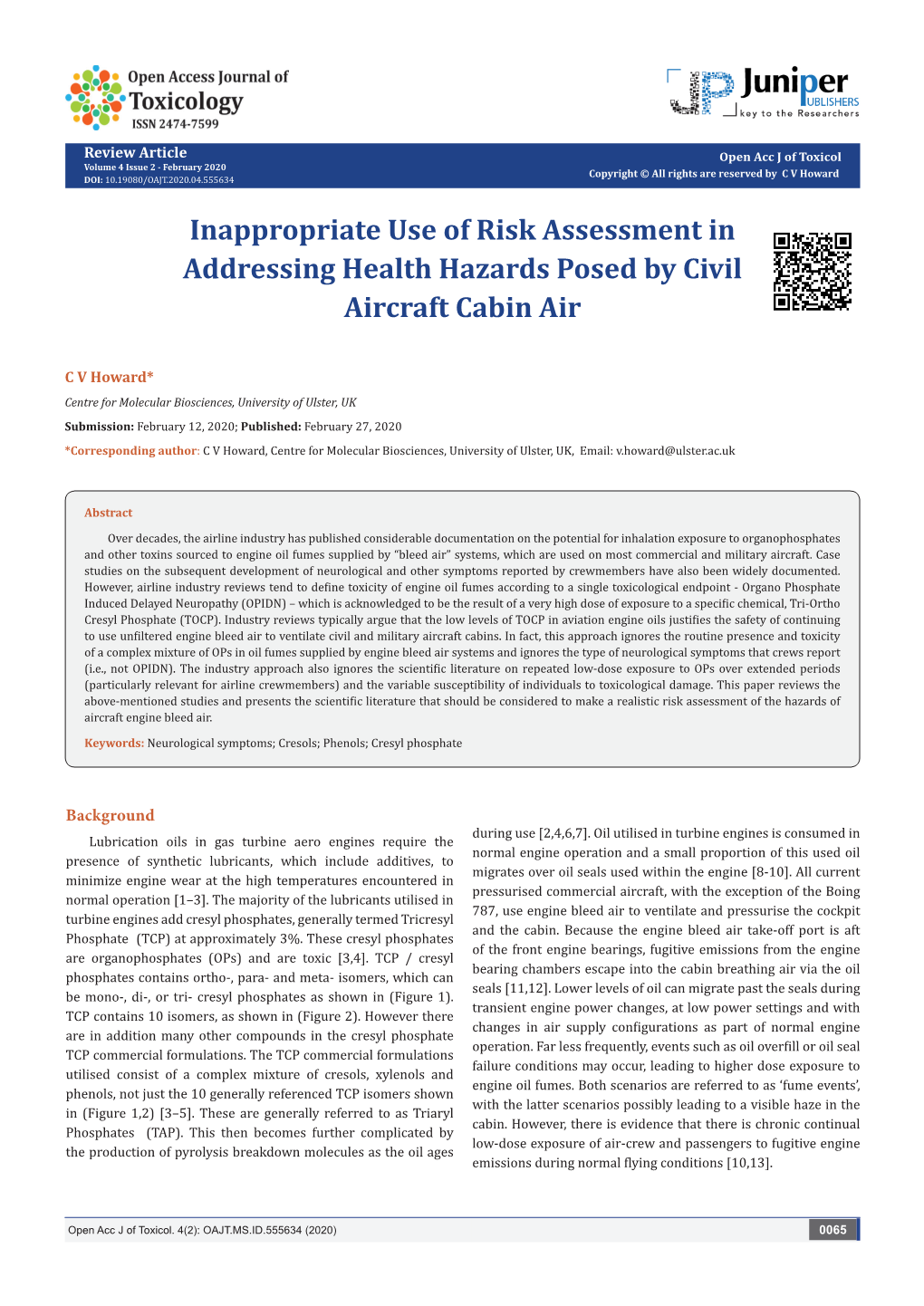 Inappropriate Use of Risk Assessment in Addressing Health Hazards Posed by Civil Aircraft Cabin Air