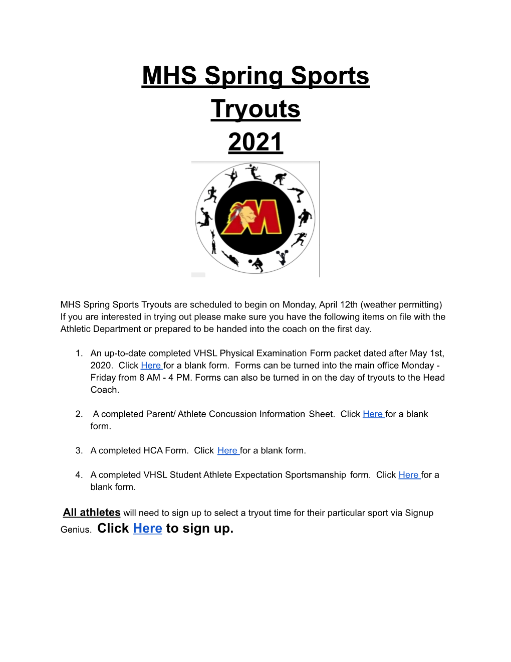 MHS Spring Sports Tryouts 2021