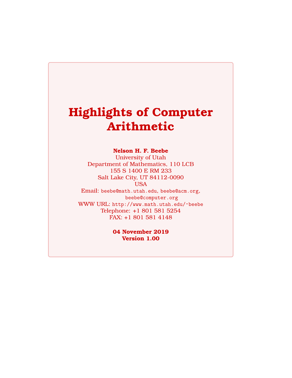 Highlights of Computer Arithmetic