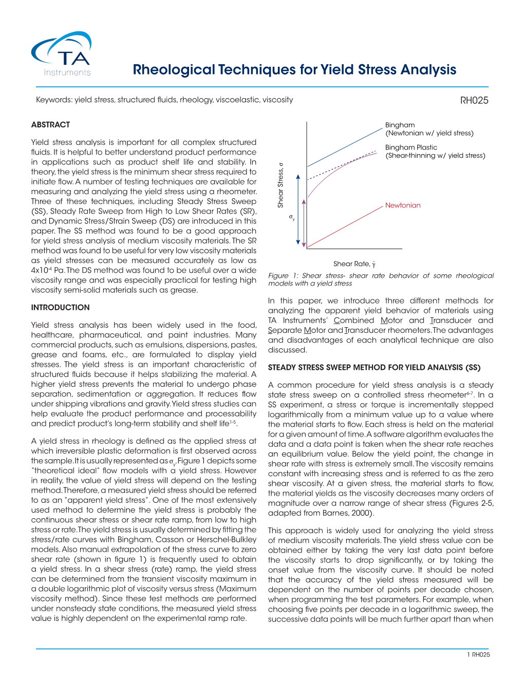 Rheological Techniques for Yield Stress Analysis