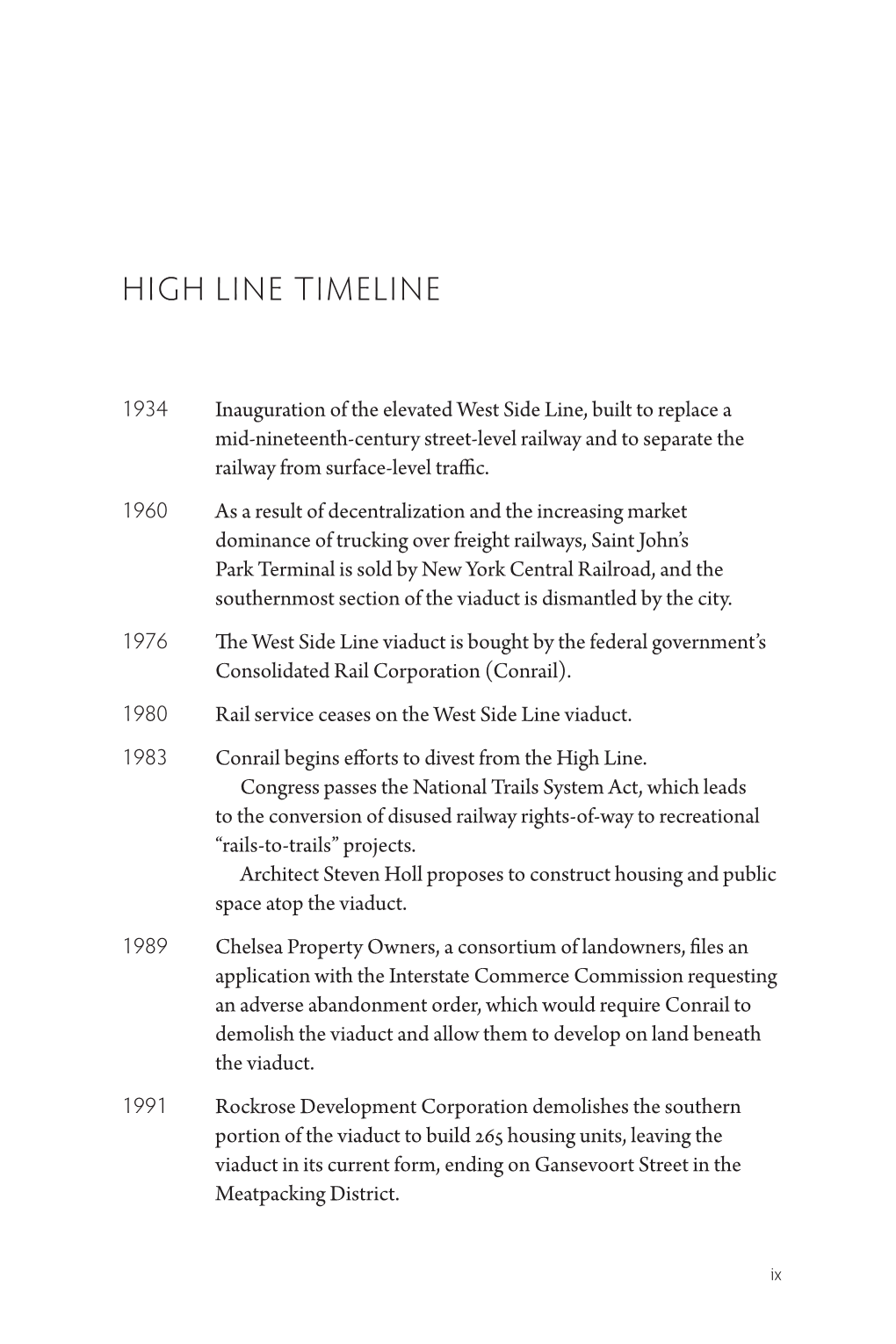 High Line Timeline