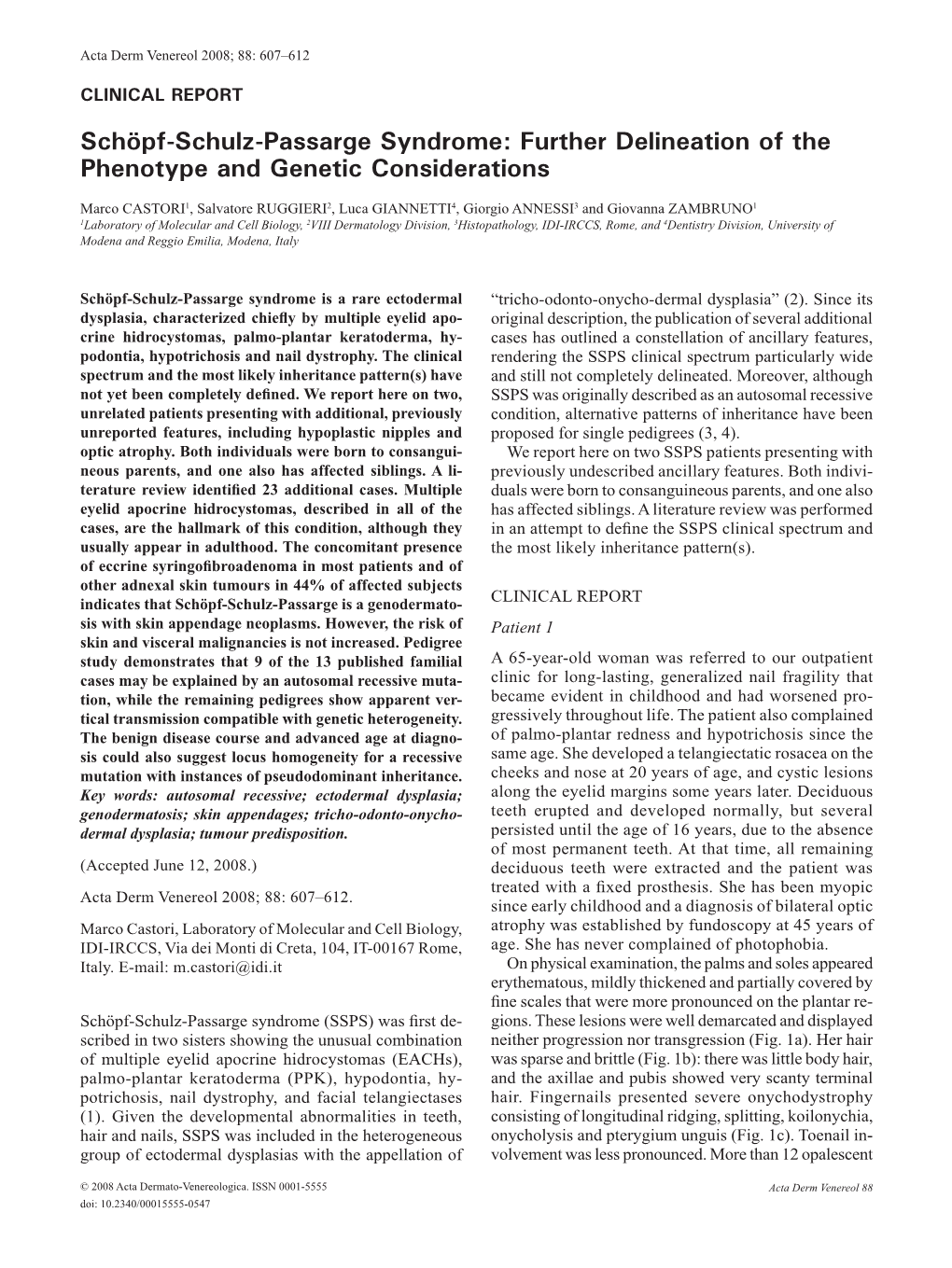 Schöpf-Schulz-Passarge Syndrome: Further Delineation of the Phenotype and Genetic Considerations