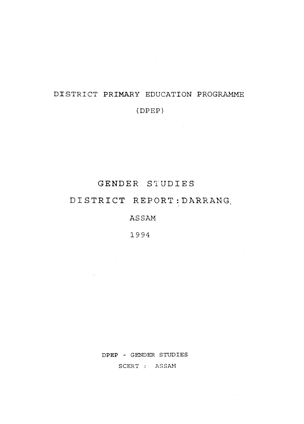 Gender Studies District Report:Darrang