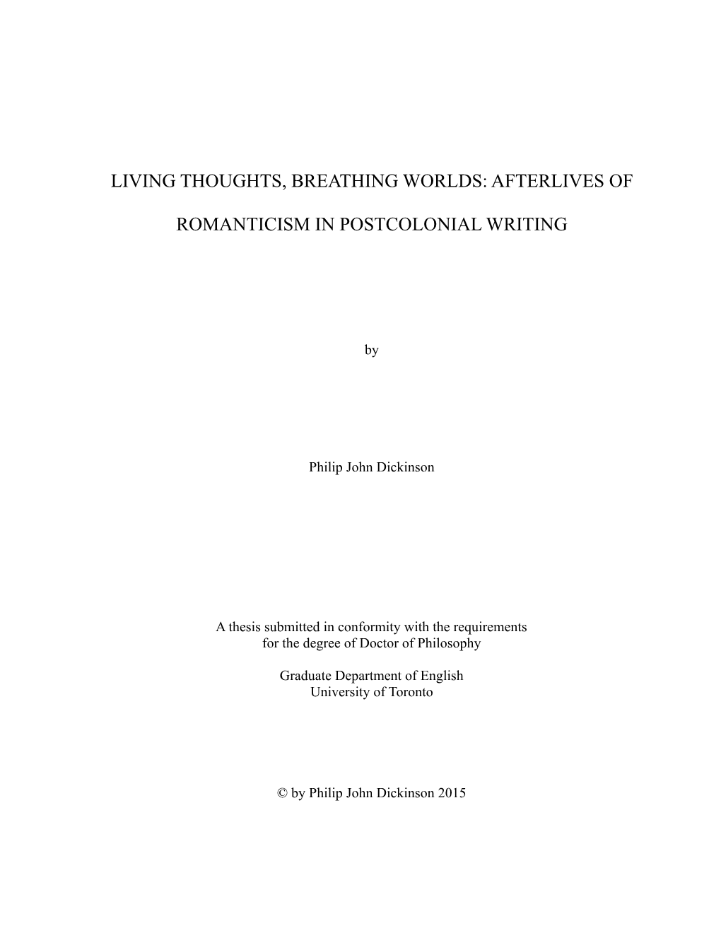 Afterlives of Romanticism in Postcolonial Writing