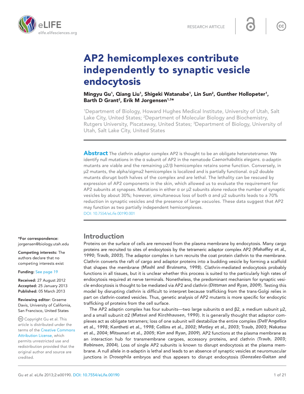 AP2 Hemicomplexes Contribute Independently to Synaptic Vesicle Endocytosis