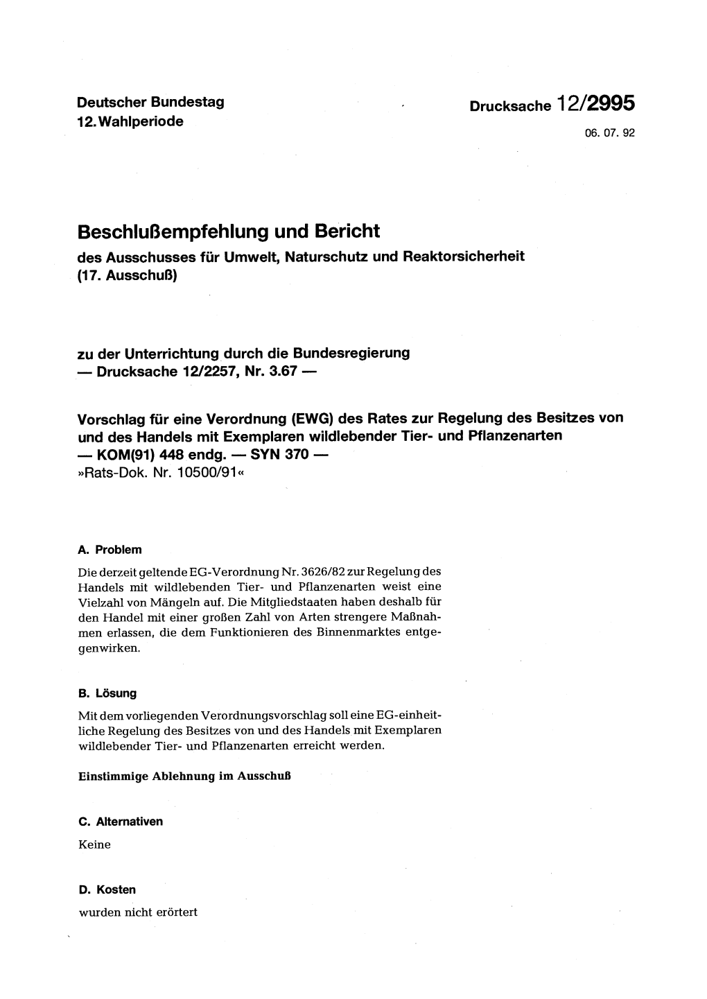 Beschlußempfehlung Und Bericht Des Ausschusses Für Umwelt, Naturschutz Und Reaktorsicherheit (17