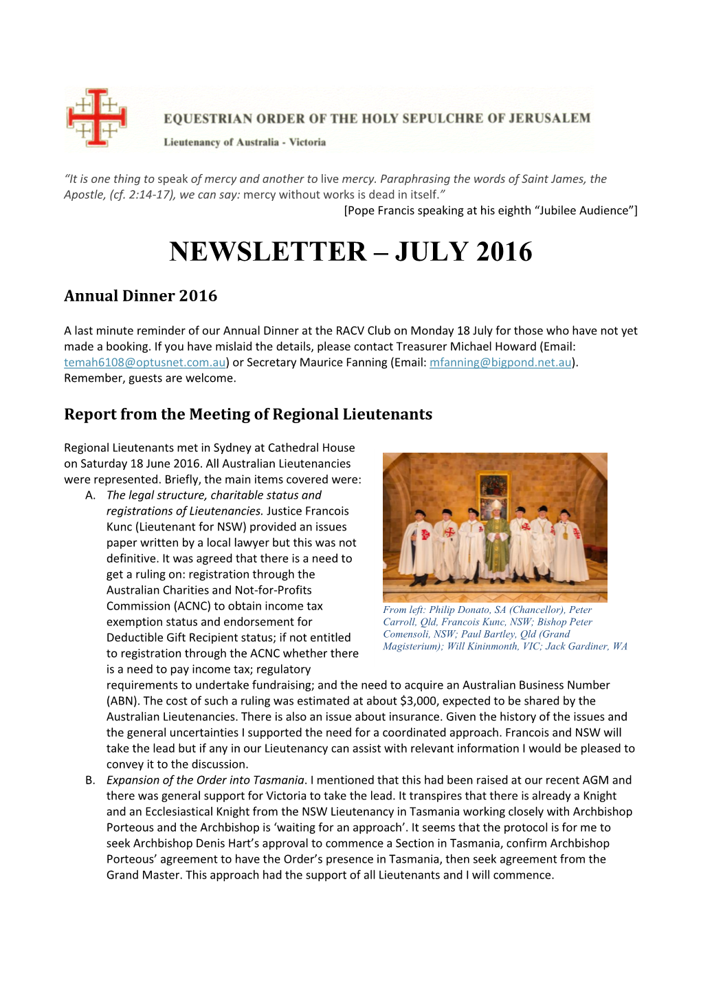 Newsletter – July 2016