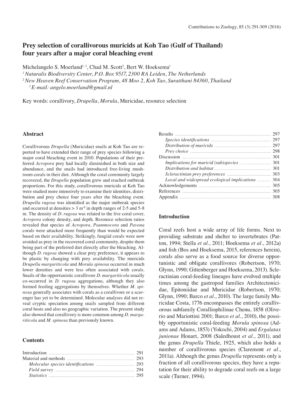 Prey Selection of Corallivorous Muricids at Koh Tao (Gulf of Thailand) Four Years After a Major Coral Bleaching Event