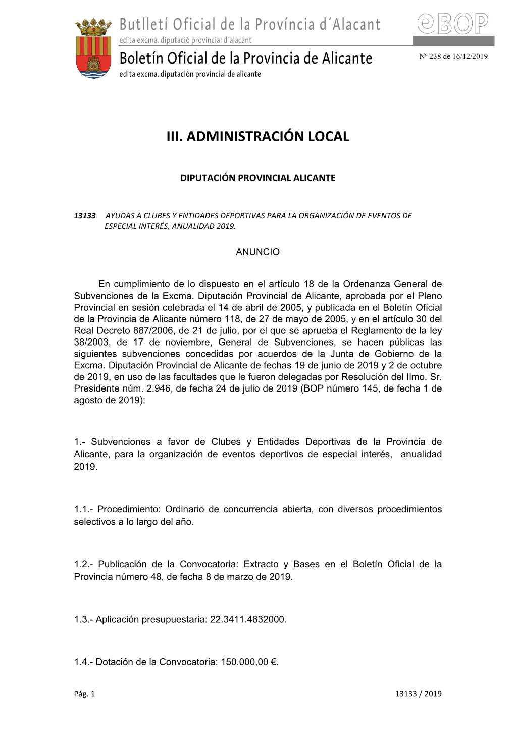 Butlletí Oficial De La Província D´Alacant Boletín Oficial