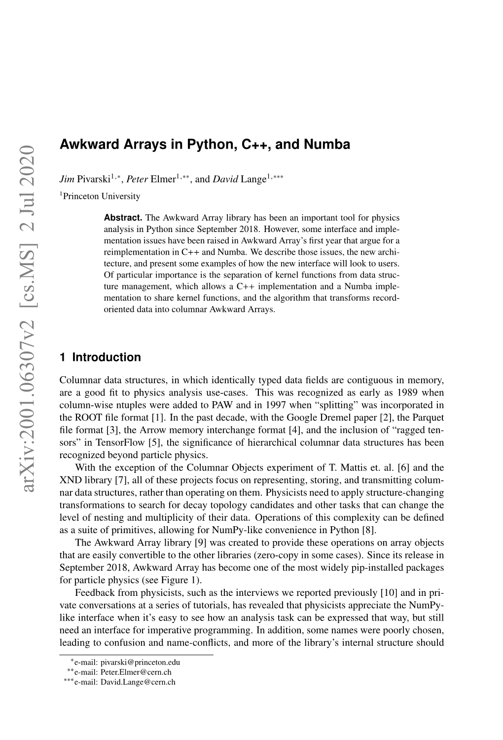 Awkward Arrays in Python, C++, and Numba