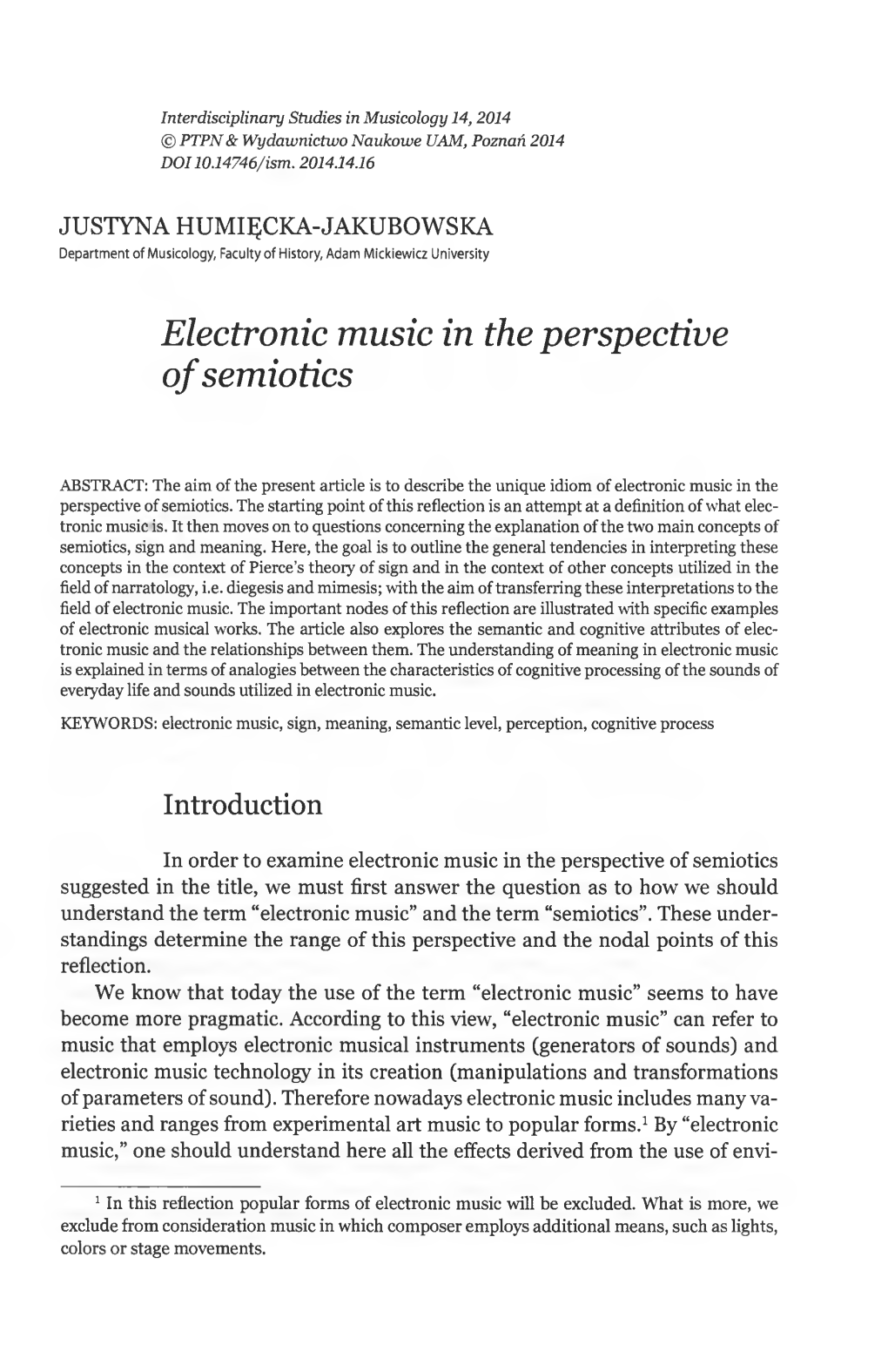 Electronic Music in the Perspective O F Semiotics