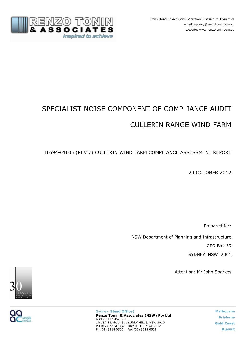 Specialist Noise Component of Compliance Audit Cullerin