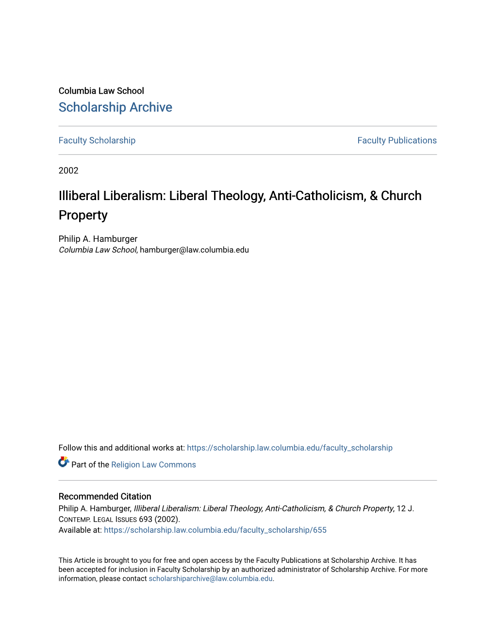 Liberal Theology, Anti-Catholicism, & Church