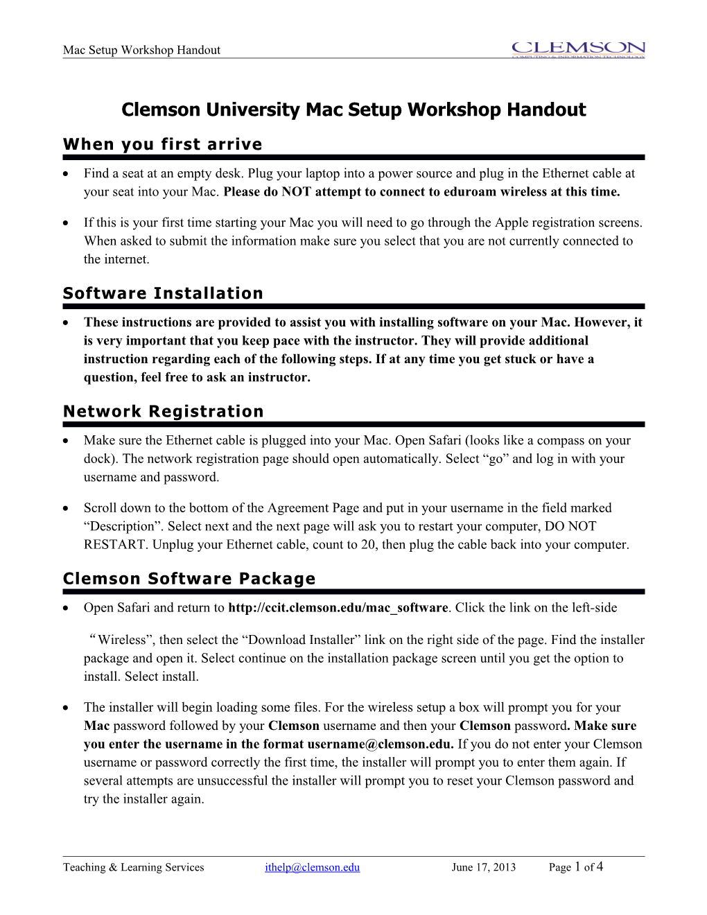 Clemson University Mac Setup Workshop Handout