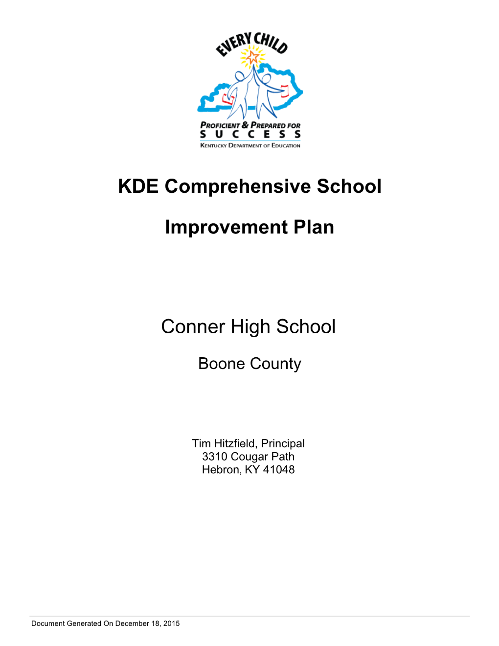 KDE Comprehensive School Improvement Plan Conner High School