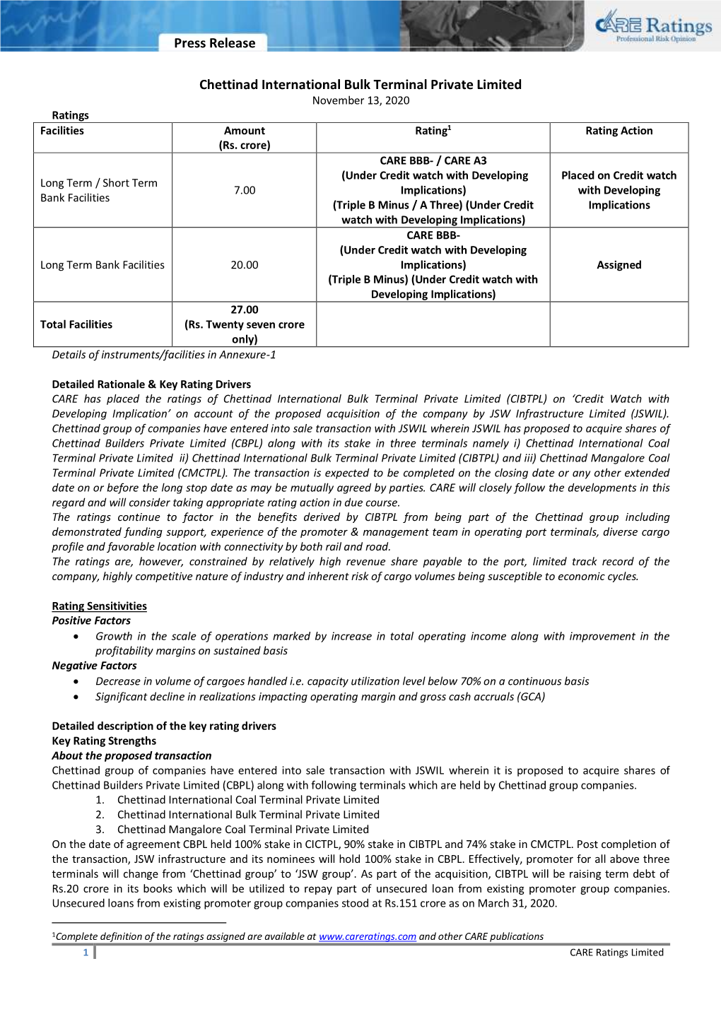 Press Release Chettinad International Bulk Terminal Private Limited