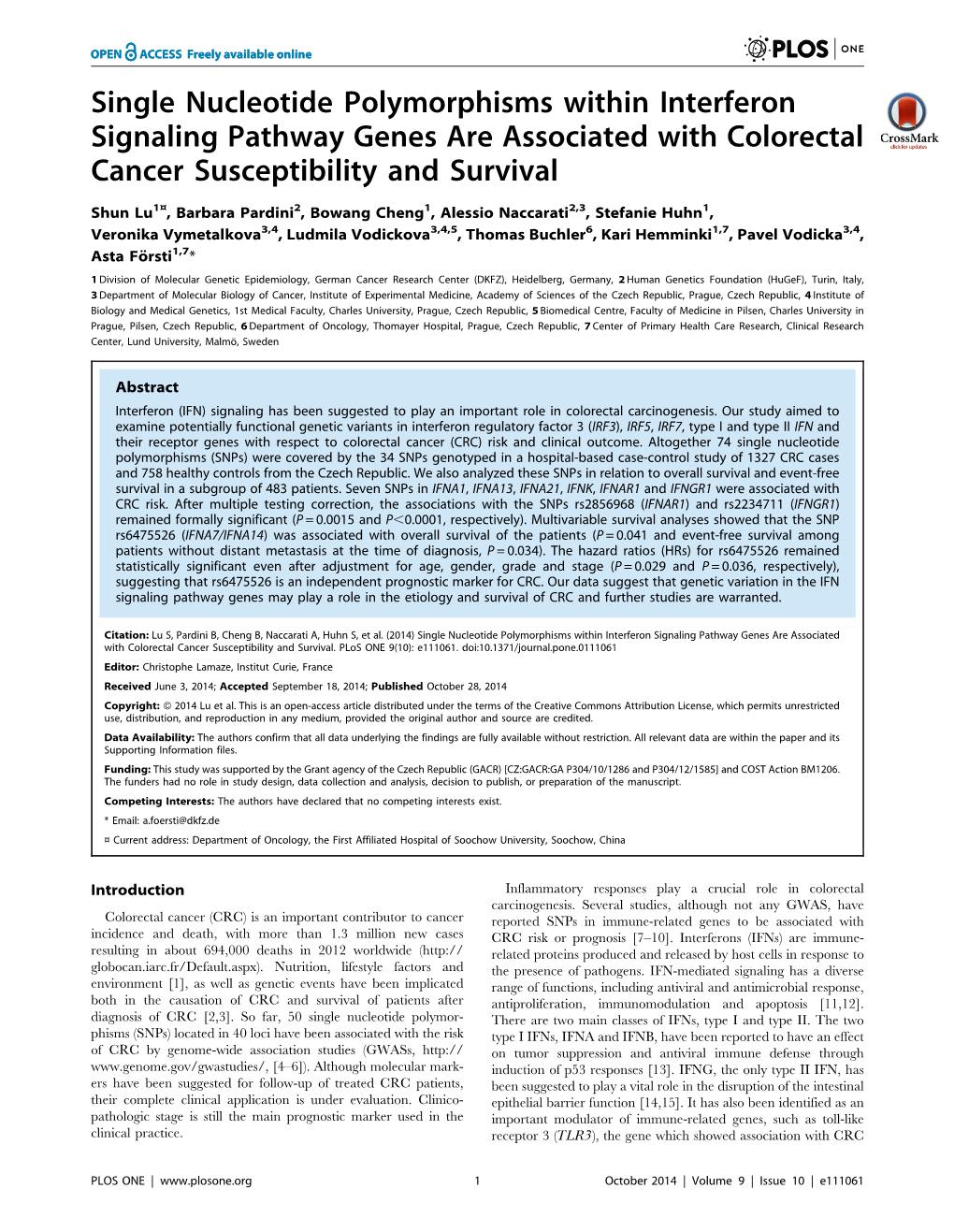 Single Nucleotide Polymorphisms Within Interferon Signaling Pathway Genes Are Associated with Colorectal Cancer Susceptibility and Survival