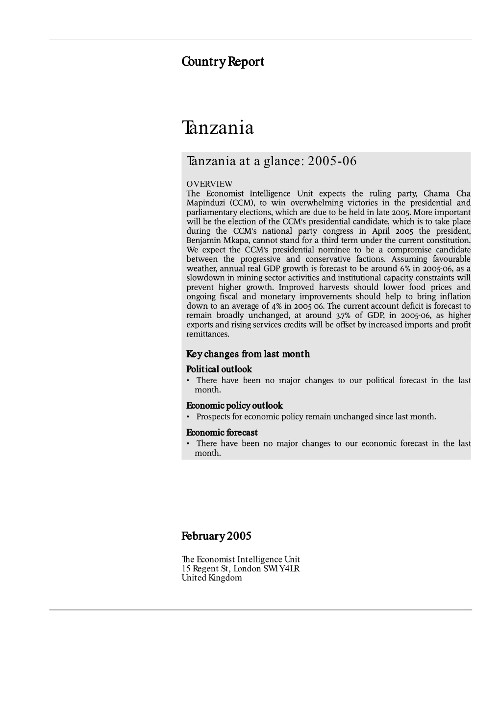 Tanzania at a Glance: 2005-06