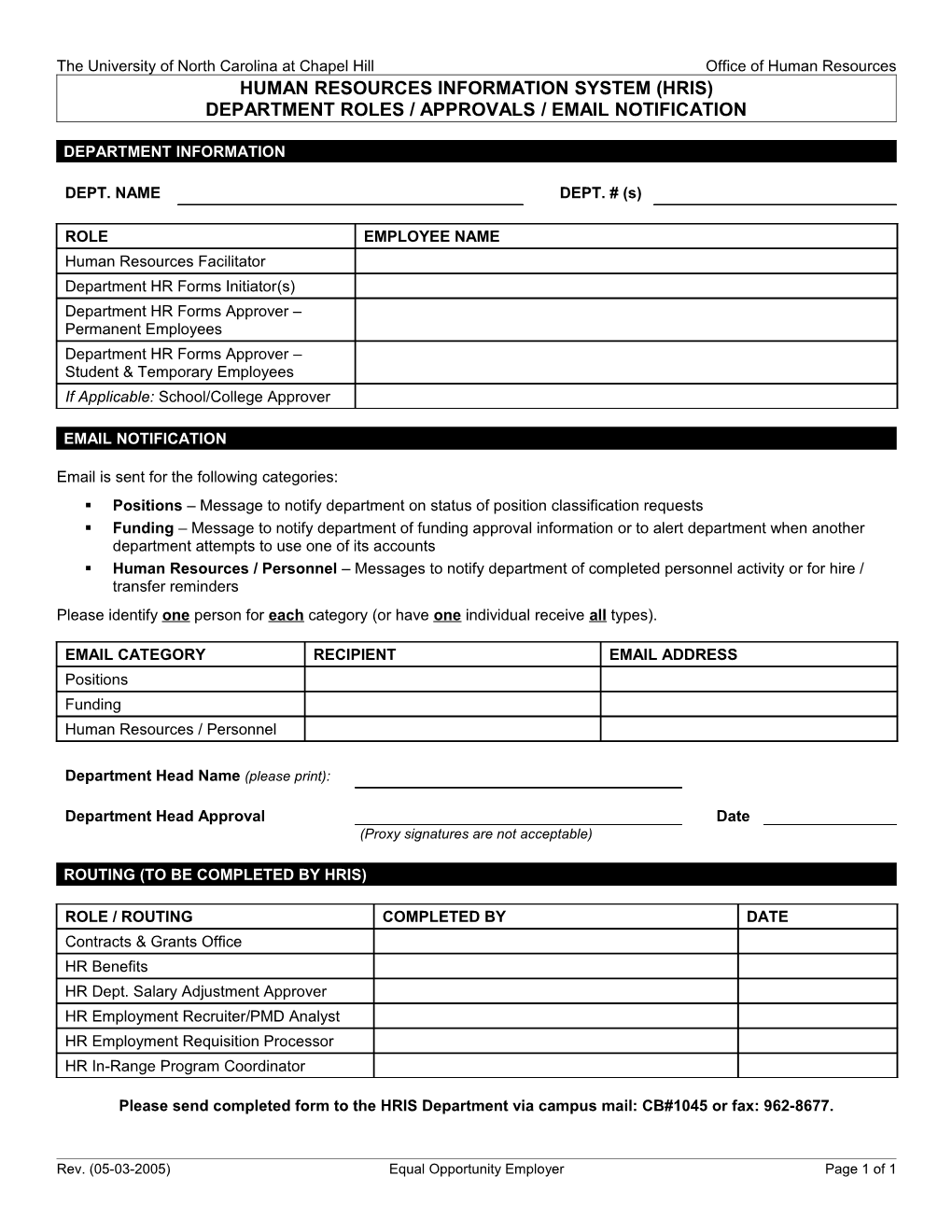 HRIS Routing Form