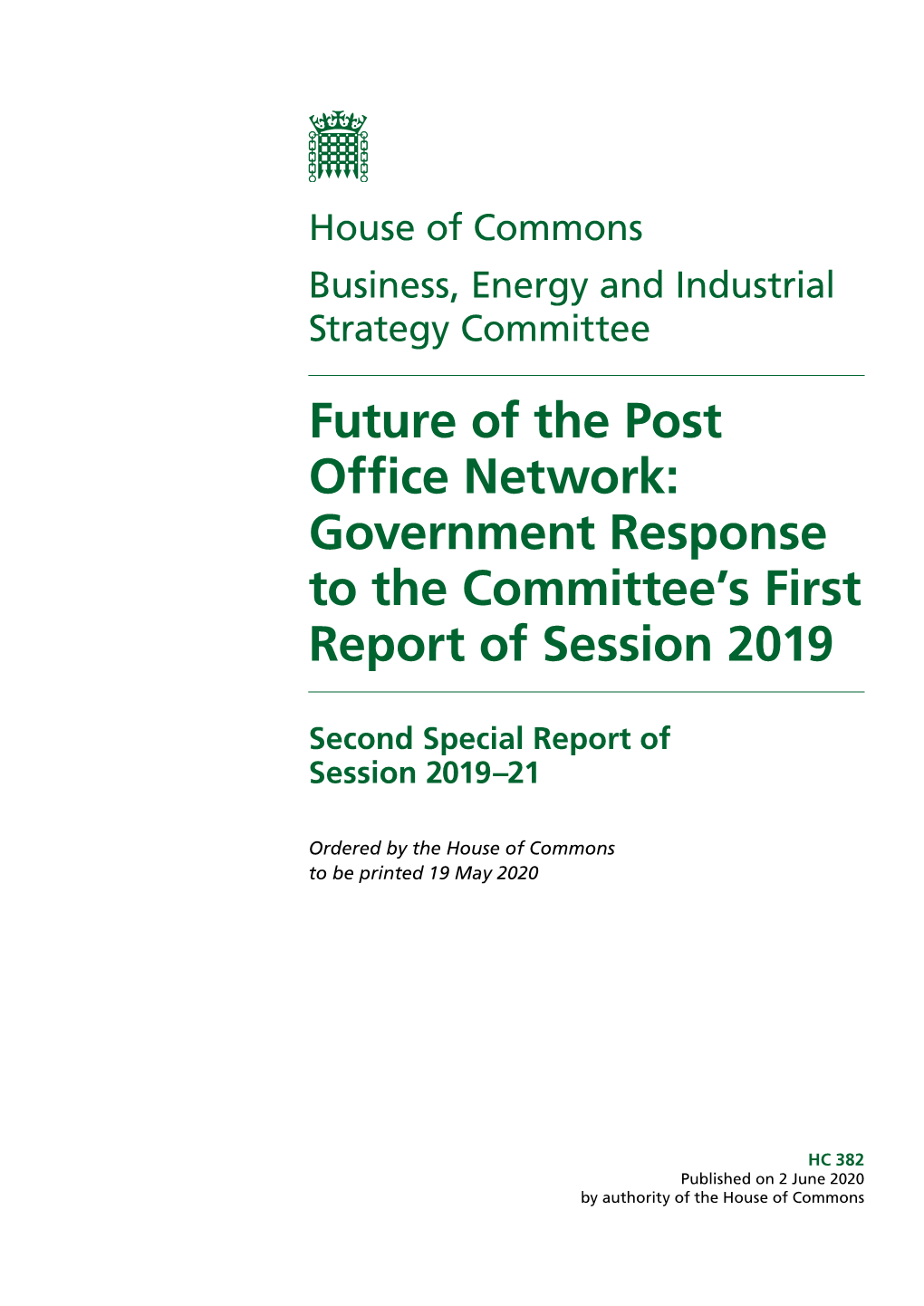 Government Response to the Committee’S First Report of Session 2019