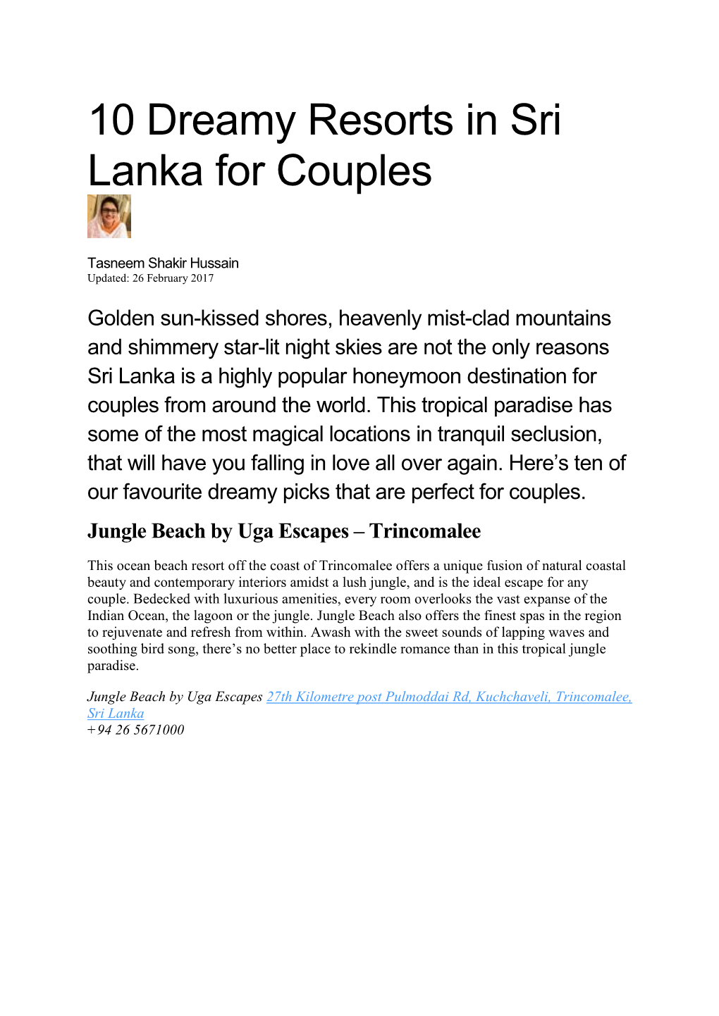10 Dreamy Resorts in Sri Lanka for Couples
