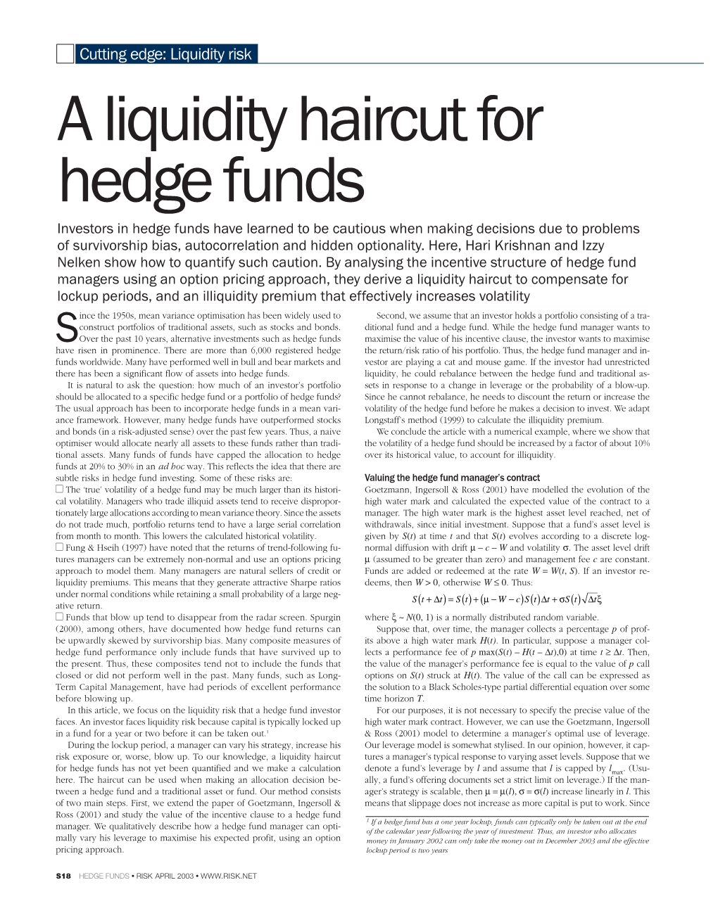 A Liquidity Haircut for Hedge Funds