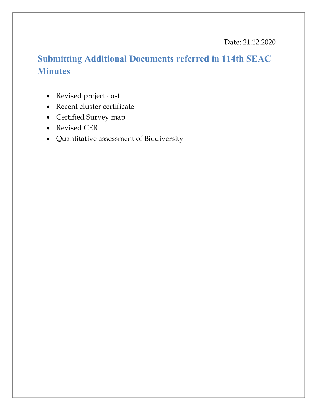 Submitting Additional Documents Referred in 114Th SEAC Minutes