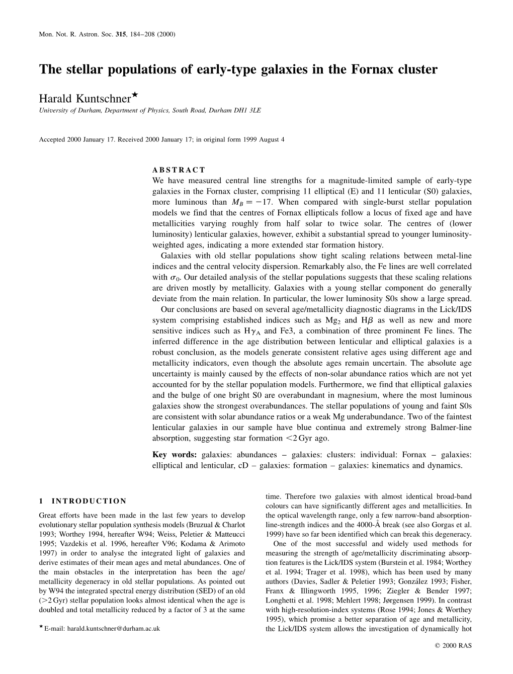 The Stellar Populations of Early-Type Galaxies in the Fornax Cluster