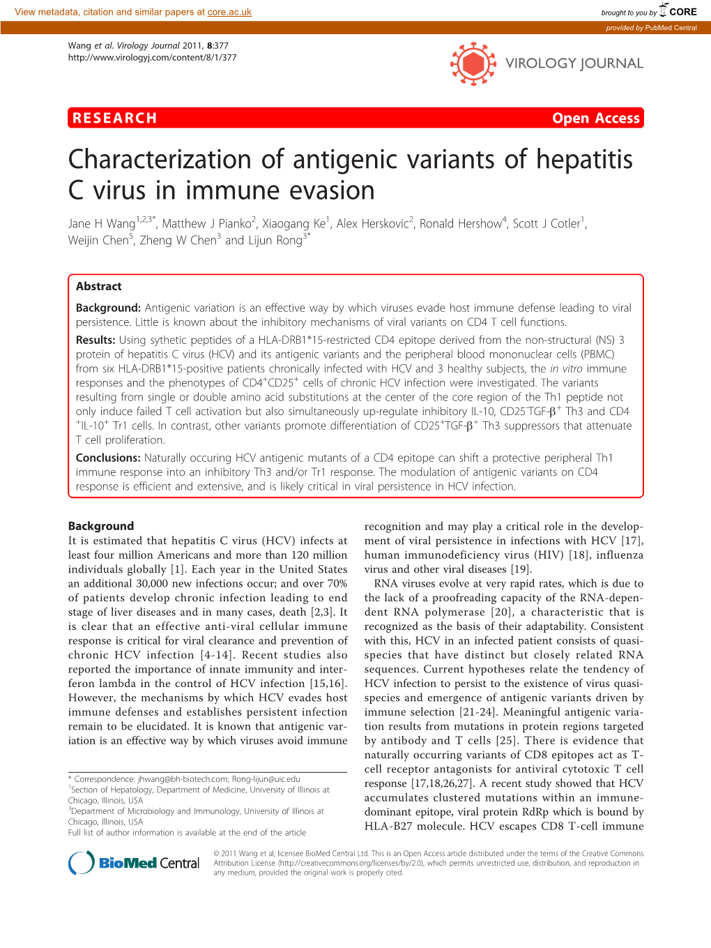 Characterization of Antigenic Variants of Hepatitis C Virus In