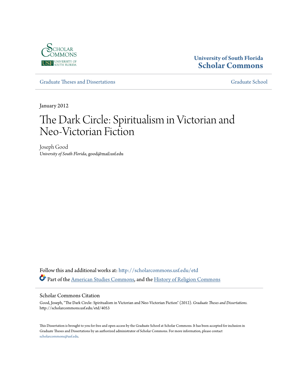 The Dark Circle: Spiritualism in Victorian and Neo-Victorian Fiction