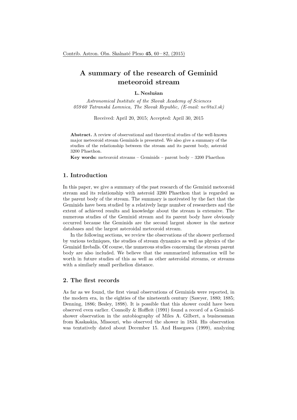 A Summary of the Research of Geminid Meteoroid Stream