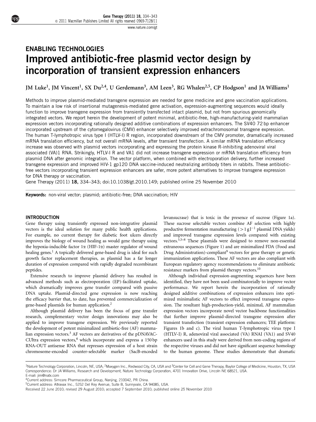 Improved Antibiotic-Free Plasmid Vector Design by Incorporation of Transient Expression Enhancers