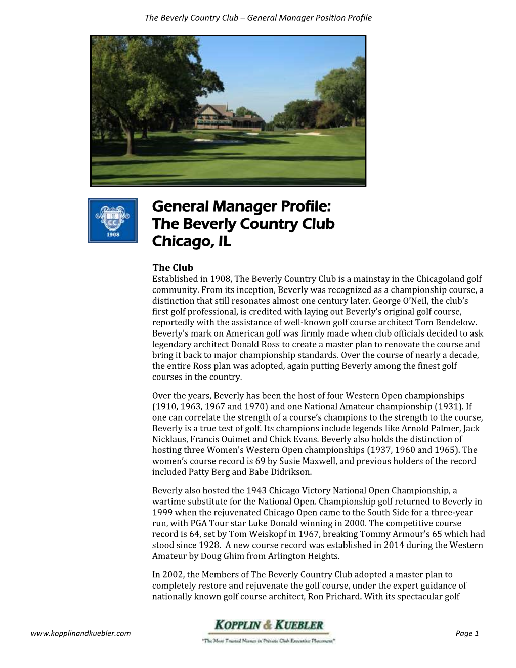 General Manager Profile: the Beverly Country Club Chicago, IL