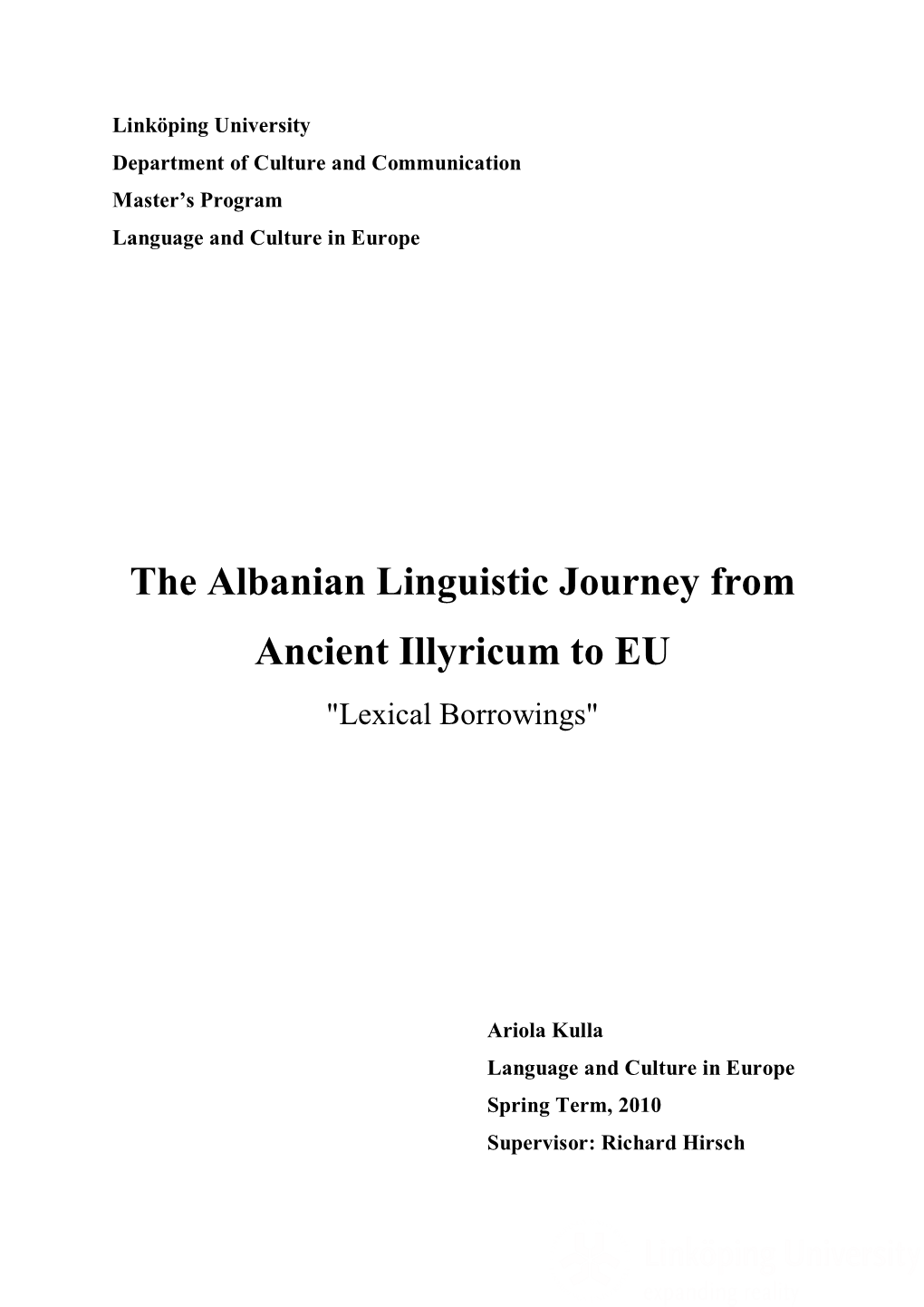 The Albanian Linguistic Journey from Ancient Illyricum to EU: Lexical