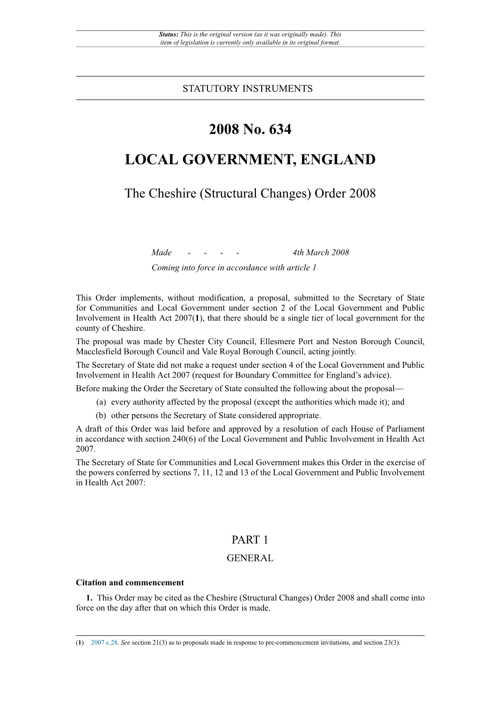 The Cheshire (Structural Changes) Order 2008