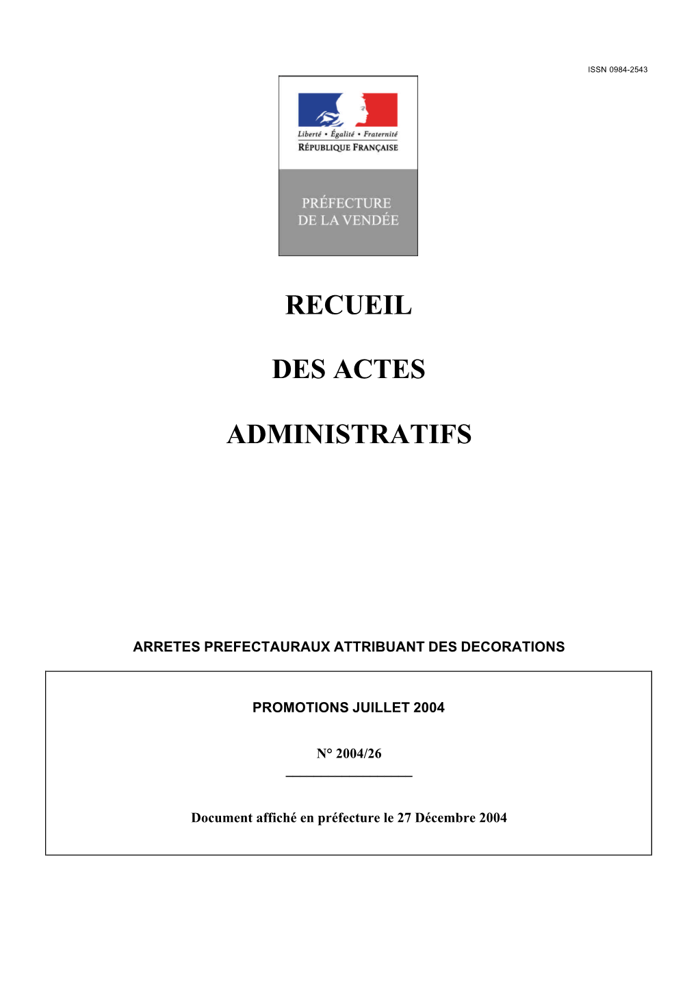 Recueil Des Actes Administratifs