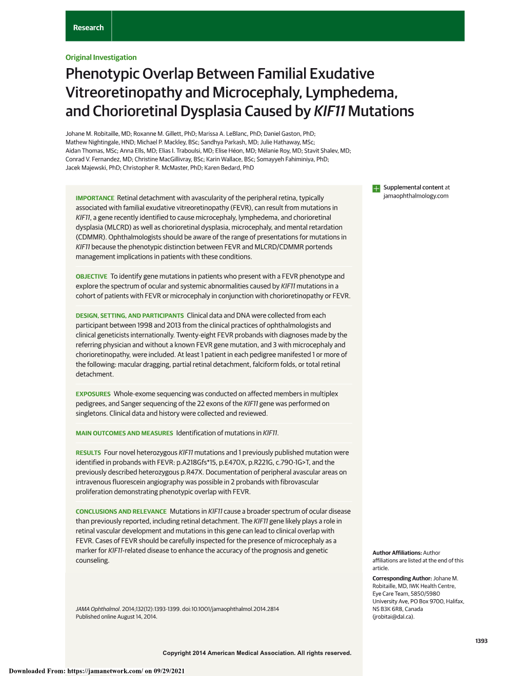 Phenotypic Overlap Between Familial Exudative Vitreoretinopathy and Microcephaly, Lymphedema, and Chorioretinal Dysplasia Caused by KIF11 Mutations