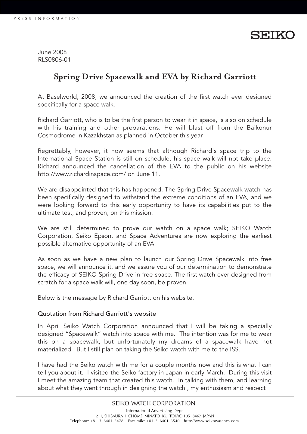 Spring Drive Spacewalk and EVA by Richard Garriott