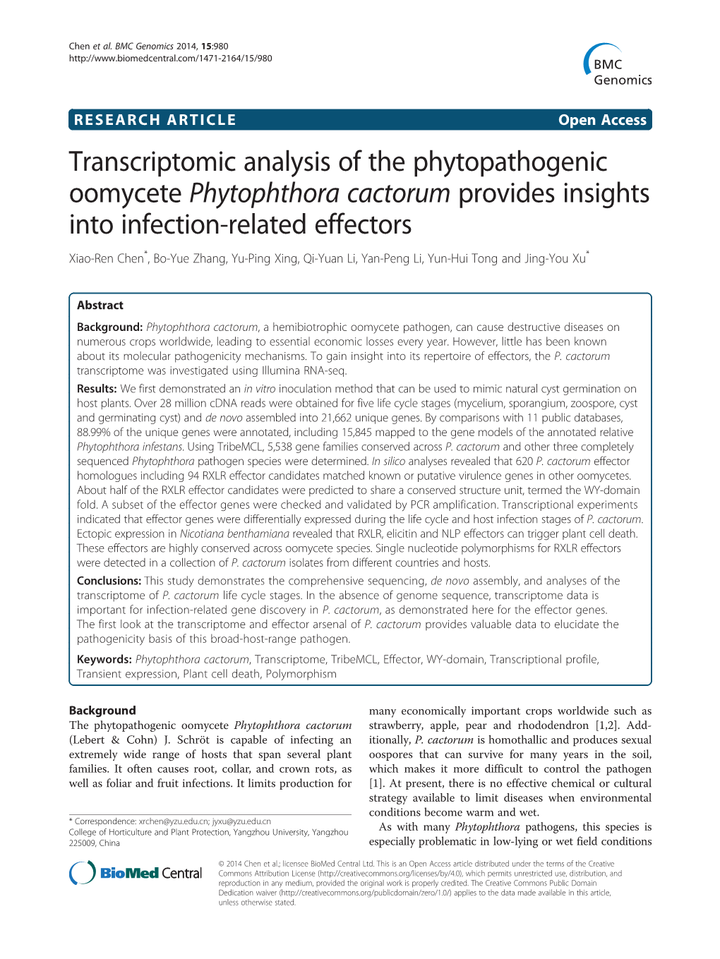 Transcriptomic Analysis of the Phytopathogenic Oomycete