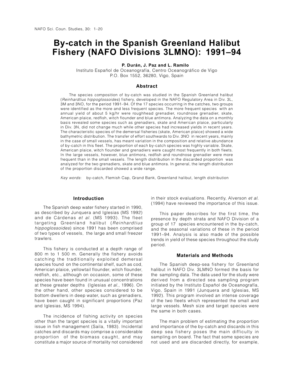 By-Catch in the Spanish Greenland Halibut Fishery (NAFO Divisions 3LMNO): 1991–94