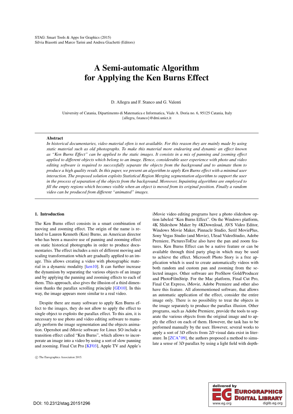 A Semi-Automatic Algorithm for Applying the Ken Burns Effect