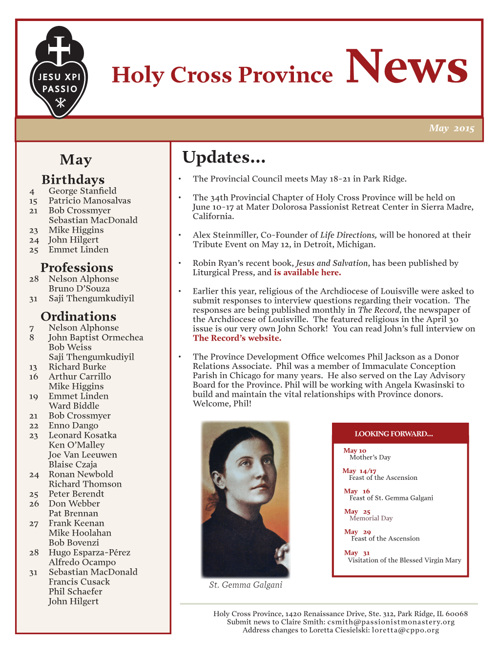 Holy Cross Province News
