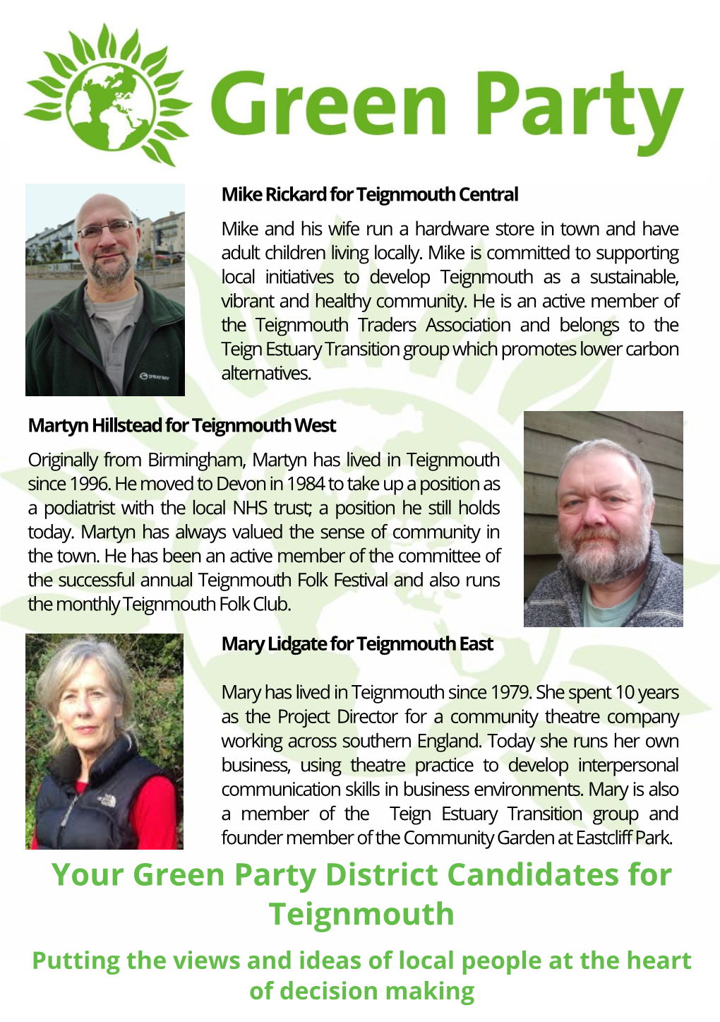 Your Green Party District Candidates for Teignmouth