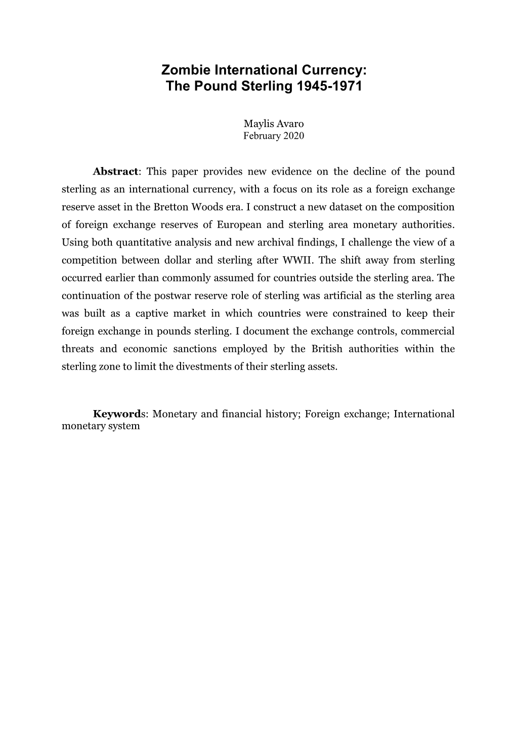 Zombie International Currency: the Pound Sterling 1945-1971